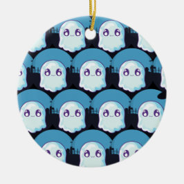 Happy Halloween Cute Funny Baby Ghost Blue Pattern Keramisch Ornament