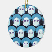 Happy Halloween Cute Funny Baby Ghost Blue Pattern Keramisch Ornament (Links)