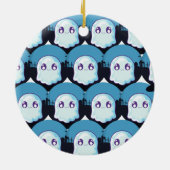 Happy Halloween Cute Funny Baby Ghost Blue Pattern Keramisch Ornament (Achterkant)