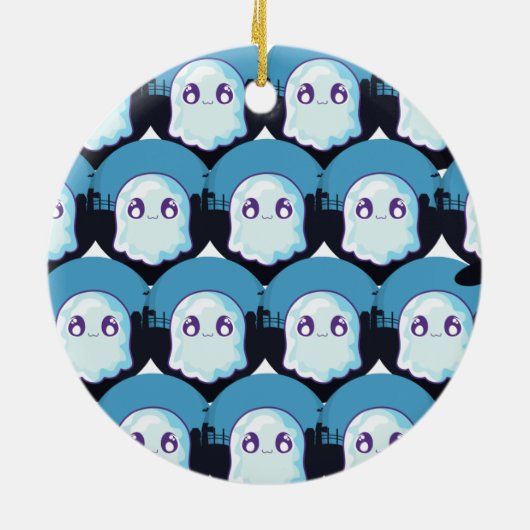 Happy Halloween Cute Funny Baby Ghost Blue Pattern Keramisch Ornament (Achterkant)