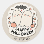 Happy Halloween Cute Ghost Ronde Sticker (Voorkant)