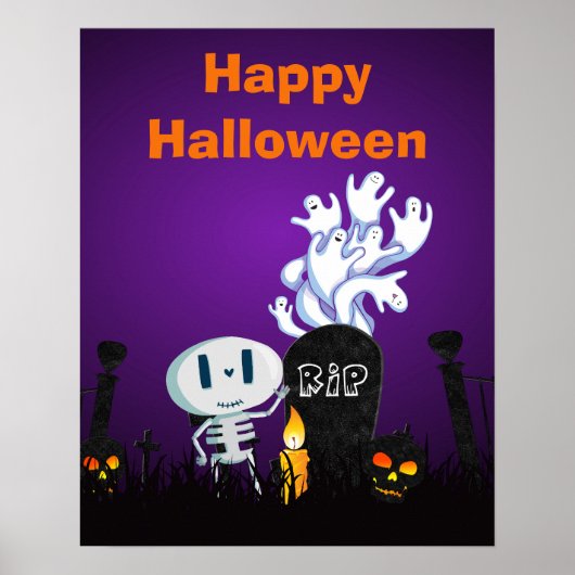 Happy Halloween Cute Ghosts & Seletons in begraafp Poster (Voorkant)