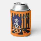 Happy Halloween Cute Girl, pomkins en Bats Blikjeskoeler (Blikje Achterkant)