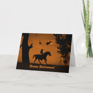 Happy Halloween Cute met Girl en Horse Witch Kaart