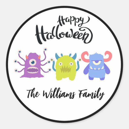 Happy Halloween Cute Monsters - Aangepaste familie Ronde Sticker (Voorkant)