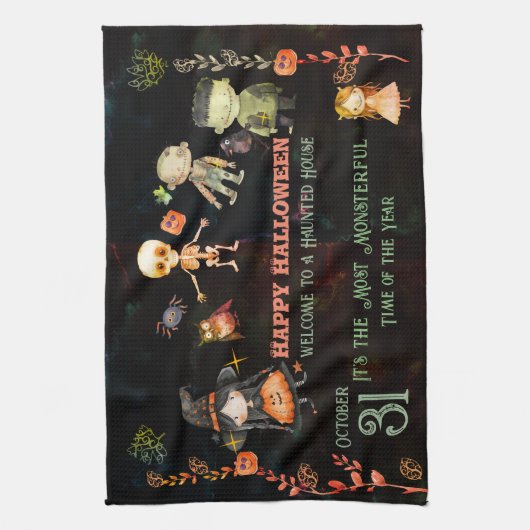 Happy Halloween Cute Monsters Theedoek (Verticaal)