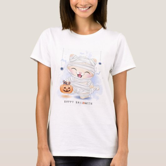 Happy Halloween Cute Mummy Kat T-shirt (Voorkant)
