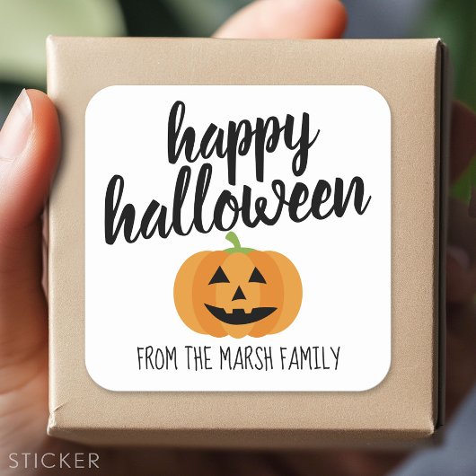 Happy Halloween - Cute Pumpkin Jack-o-Lantern Vierkante Sticker