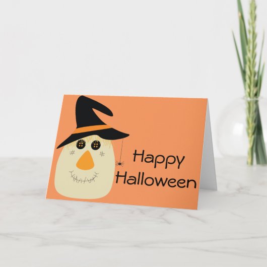 Happy Halloween Cute Scarecrow en Spider Kaart (Voorkant)