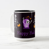 Happy Halloween Cute Skeletons Tweekleurige Koffiemok (Voorkant links)
