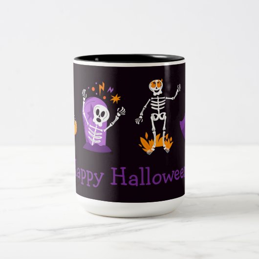 Happy Halloween Cute Skeletons Tweekleurige Koffiemok (Center)