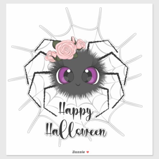 Happy Halloween Cute Spider met Rozen Sticker (Vel)