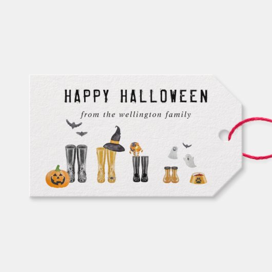 Happy Halloween Cute Spooky Waterverf Familie Cadeaulabel (Voorkant (Horizontaal))