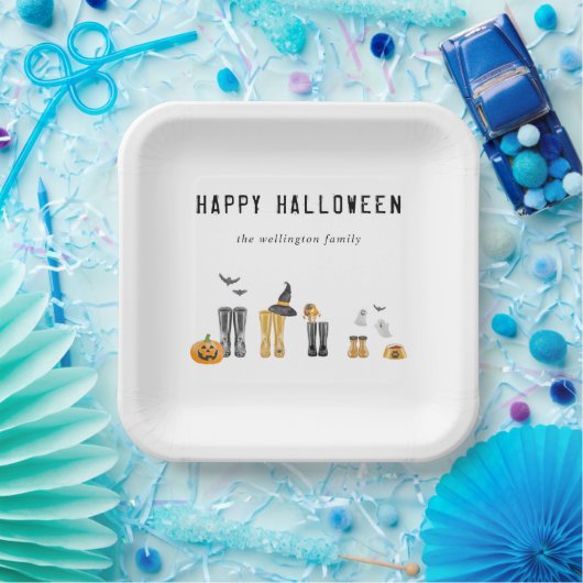 Happy Halloween Cute Spooky Waterverf Familie Papieren Bordje (Feest)