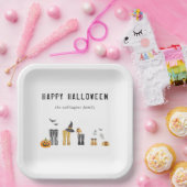 Happy Halloween Cute Spooky Waterverf Familie Papieren Bordje (Feest)