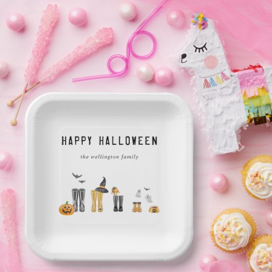 Happy Halloween Cute Spooky Waterverf Familie Papieren Bordje (Feest)