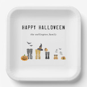 Happy Halloween Cute Spooky Waterverf Familie Papieren Bordje