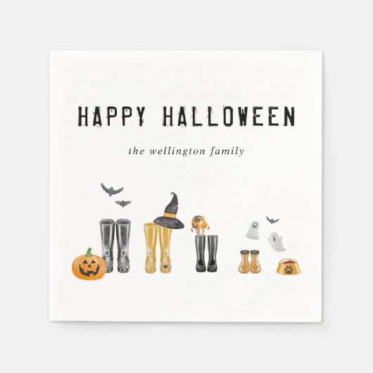 Happy Halloween Cute Spooky Waterverf Familie Servet (Voorkant)