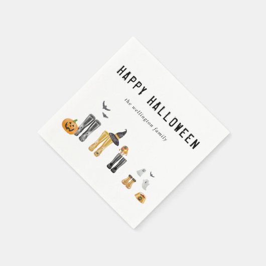 Happy Halloween Cute Spooky Waterverf Familie Servet (Hoek)