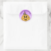 Happy Halloween Cute Whimscical Pumpkin Paars Ronde Sticker (Tas)