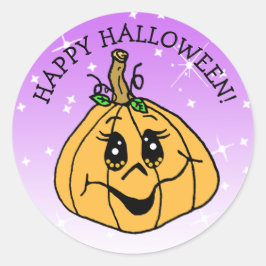 Happy Halloween Cute Whimscical Pumpkin Paars Ronde Sticker