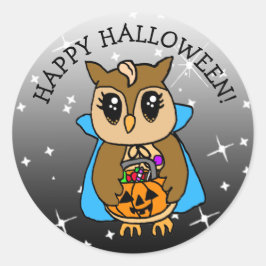 Happy Halloween Cute Whimsical Owl met Snoep Ronde Sticker