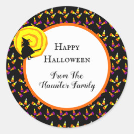 Happy Halloween Cute Witch Candy Corn Pattern Ronde Sticker