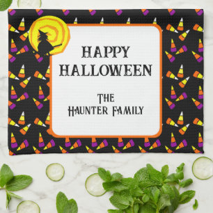 Happy Halloween Cute Witch Candy Corn Pattern Theedoek