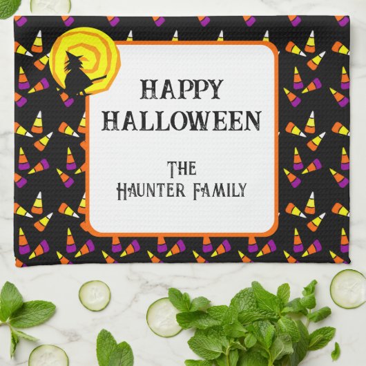Happy Halloween Cute Witch Candy Corn Pattern Theedoek (Gevouwen)