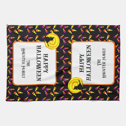 Happy Halloween Cute Witch Candy Corn Pattern Theedoek (Horizontaal)