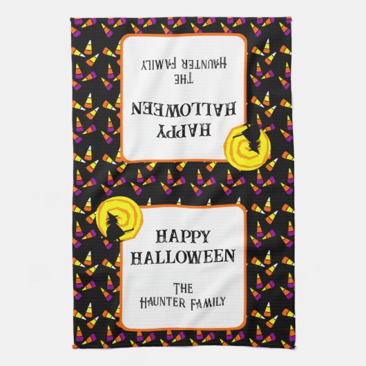 Happy Halloween Cute Witch Candy Corn Pattern Theedoek (Verticaal)