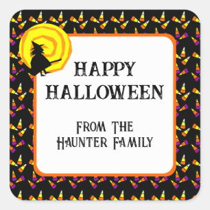 Happy Halloween Cute Witch Candy Corn Pattern Vierkante Sticker