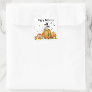 Happy Halloween Cute Witch Mouse Vierkante Sticker