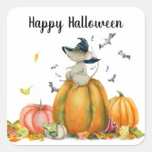 Happy Halloween Cute Witch Mouse Vierkante Sticker (Voorkant)