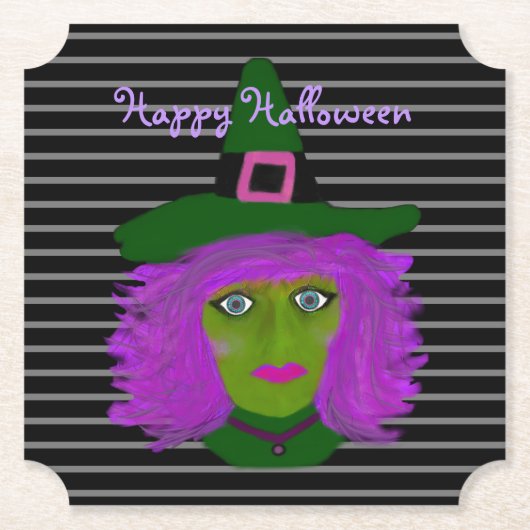 Happy Halloween Cute Witches Black Paars Kartonnen Onderzetters (Voorkant)