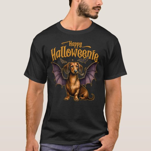 Happy Halloween Dachshund Bat T-shirt (Voorkant)