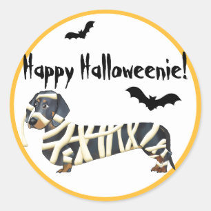 Happy Halloween Dachshund Mummy Ronde Sticker
