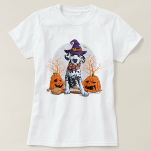 Happy Halloween   Dalmatian Witch Puppy Dog T-shirt