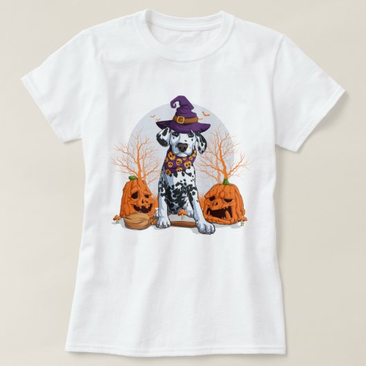 Happy Halloween | Dalmatian Witch Puppy Dog T-shirt (Design voorkant)
