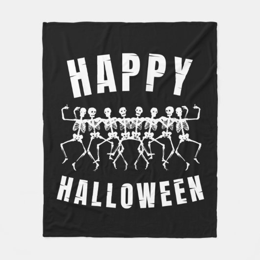 HAPPY HALLOWEEN DANCING SKELETONS FLEECE DEKEN (Voorkant)
