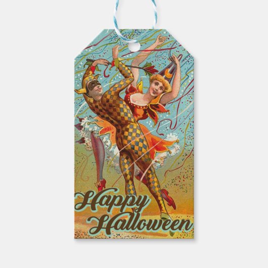 Happy Halloween dansen in Jester Costume Cadeaulabel (Voorkant)