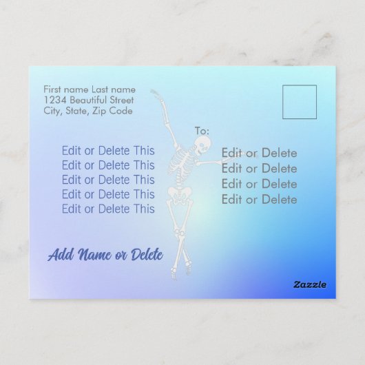 Happy Halloween dansende skeleton neon dansfeest Briefkaart (Achterkant)