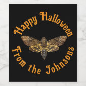 Happy Halloween Death's Head Moth custom name Wijn Etiket (Enkel label)