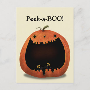 Happy Halloween Decoratie Zwarte Kat in Pompoen Briefkaart