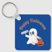 Happy Halloween Deep Blue Square sleutelhanger (Voorkant)