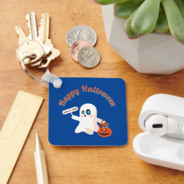 Happy Halloween Deep Blue Square sleutelhanger