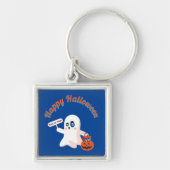 Happy Halloween Deep Blue Square sleutelhanger (Voorkant)