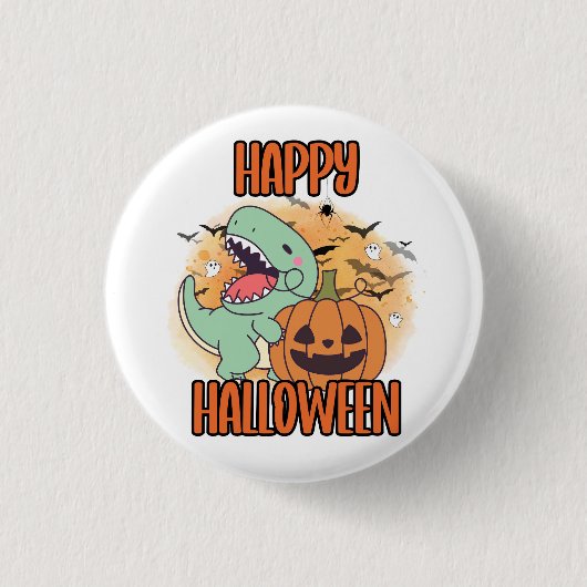 Happy Halloween Dino Pin Ronde Button 3,2 Cm (Voorkant)