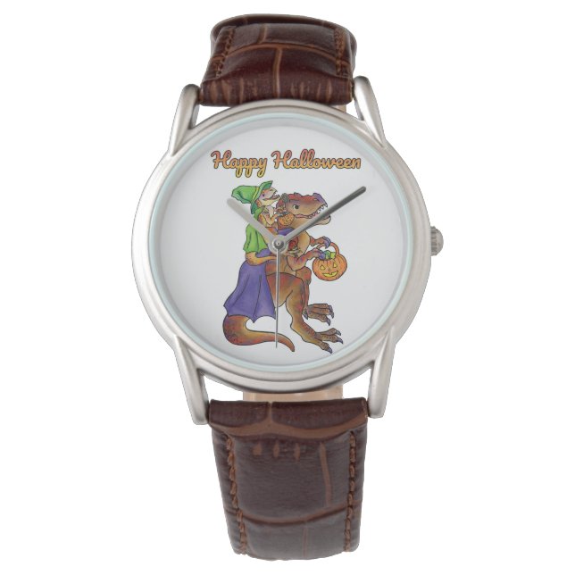 Happy Halloween Dinosaur Polshorloge Horloge (Voorkant)