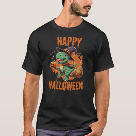 Happy Halloween Dinosaur with Pumpkin - Funny T-Re T-shirt (Voorkant)